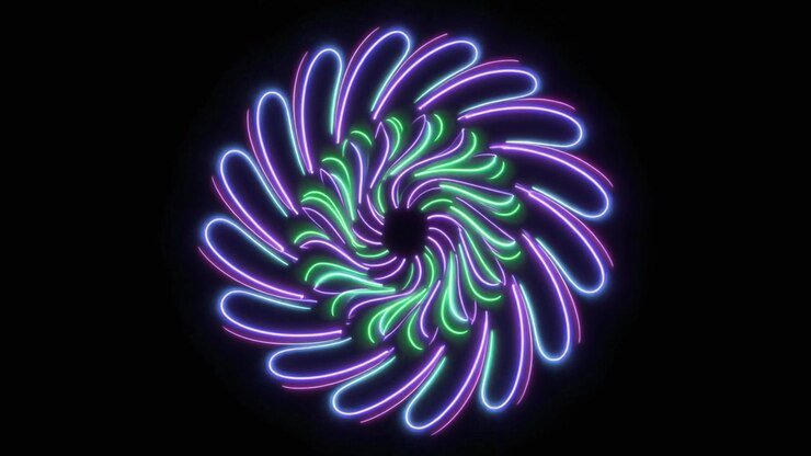 Animação Abstrata de Flor Neon com Pétalas Giratórias