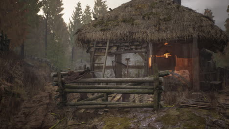 old abandoned rural wooden house in russian village in summer