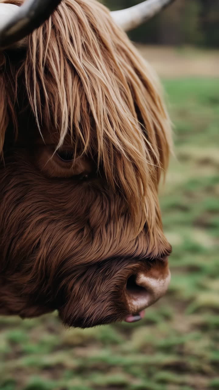 Close-up shots of a shaggy Highland cow