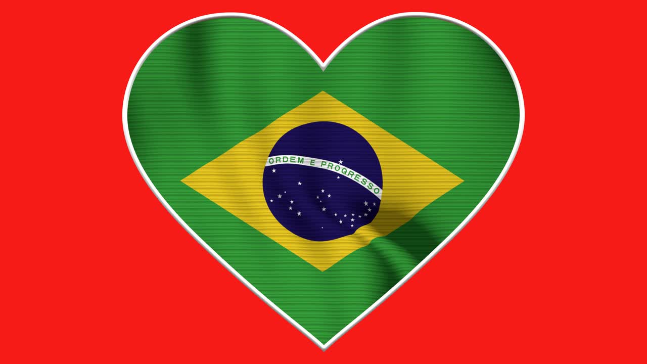 Brazil Heart Love Flag Loop - Realistic 4K flag waving in the wind. Seamless loop with highly detailed fabric texture