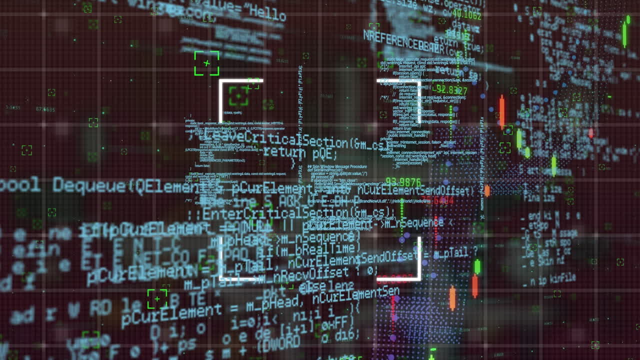 Animation of data processing on black background