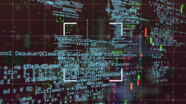 Animation of data processing on black background