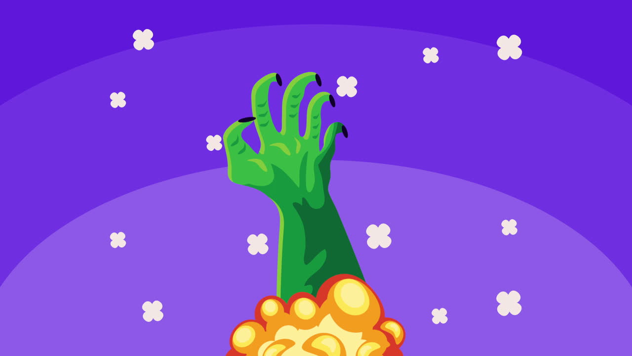 feliz animación de halloween con la mano de zombi