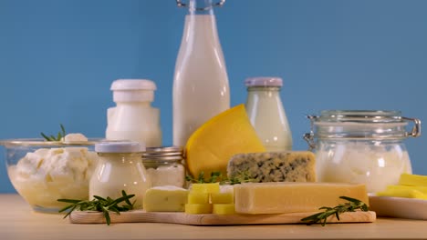 various dairy items arranged on a table