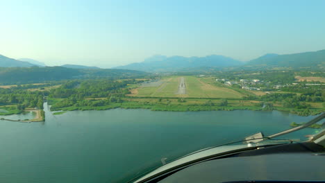 airplane landing at chambery airport, france