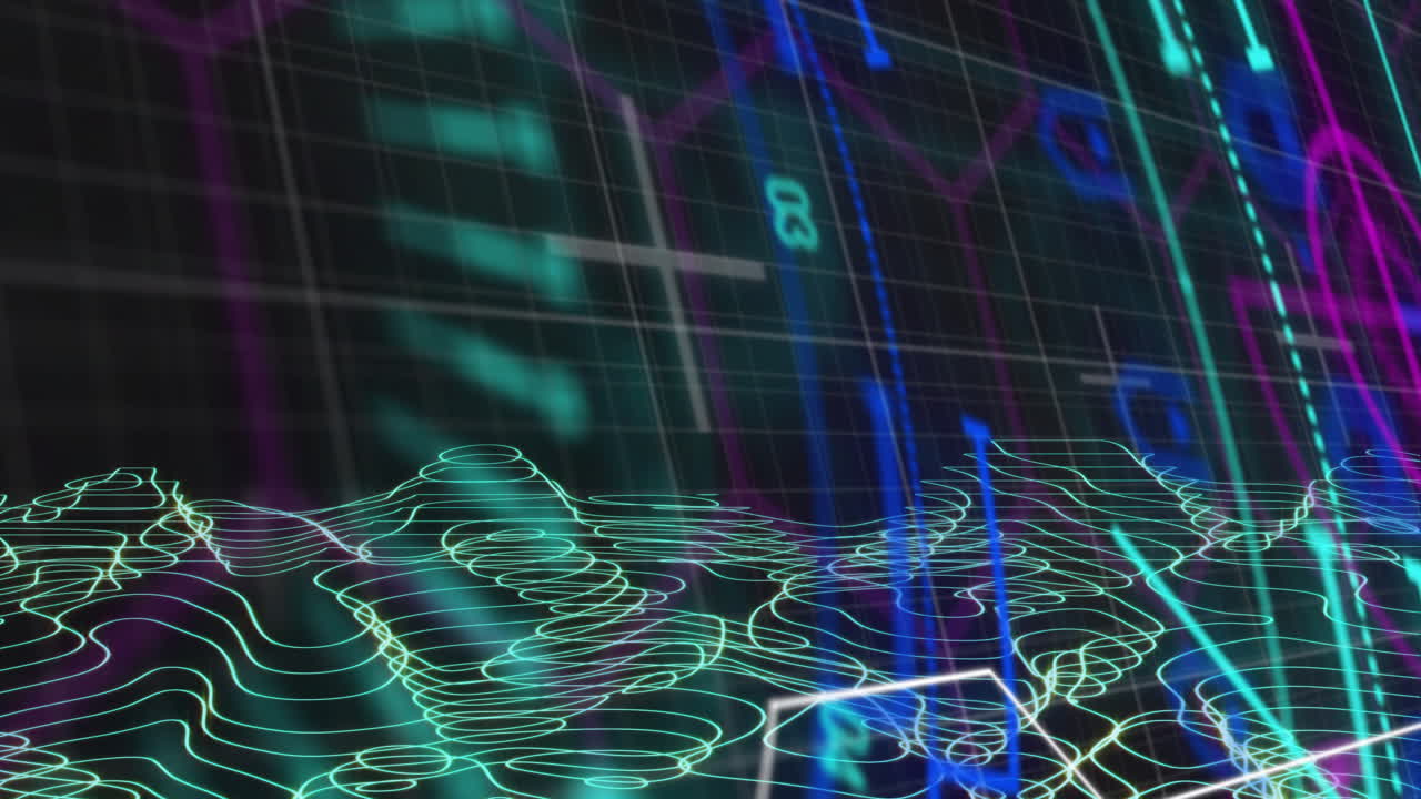 animación del procesamiento del escáner en la pantalla de la interfaz del automóvil sobre líneas de contorno en negro