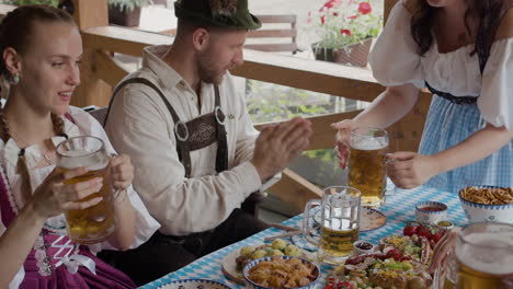 Oktoberfest celebration with beer and traditional clothing