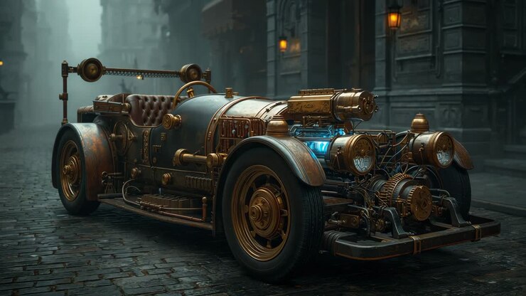 Steampunk Car in a Vintage Setting