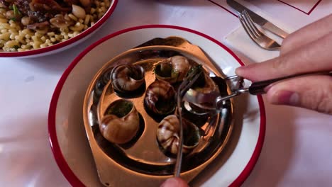 dining on escargot with pasta side dish