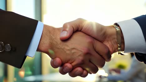 two businessmen shaking hands in a meeting