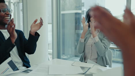 business woman, group and paper in air