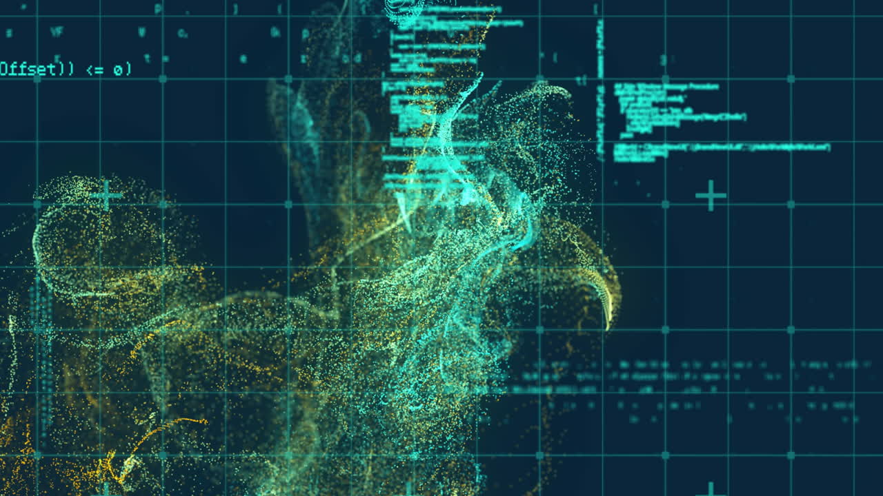 animación de formas con puntos de luz sobre el procesamiento de datos en fondo negro