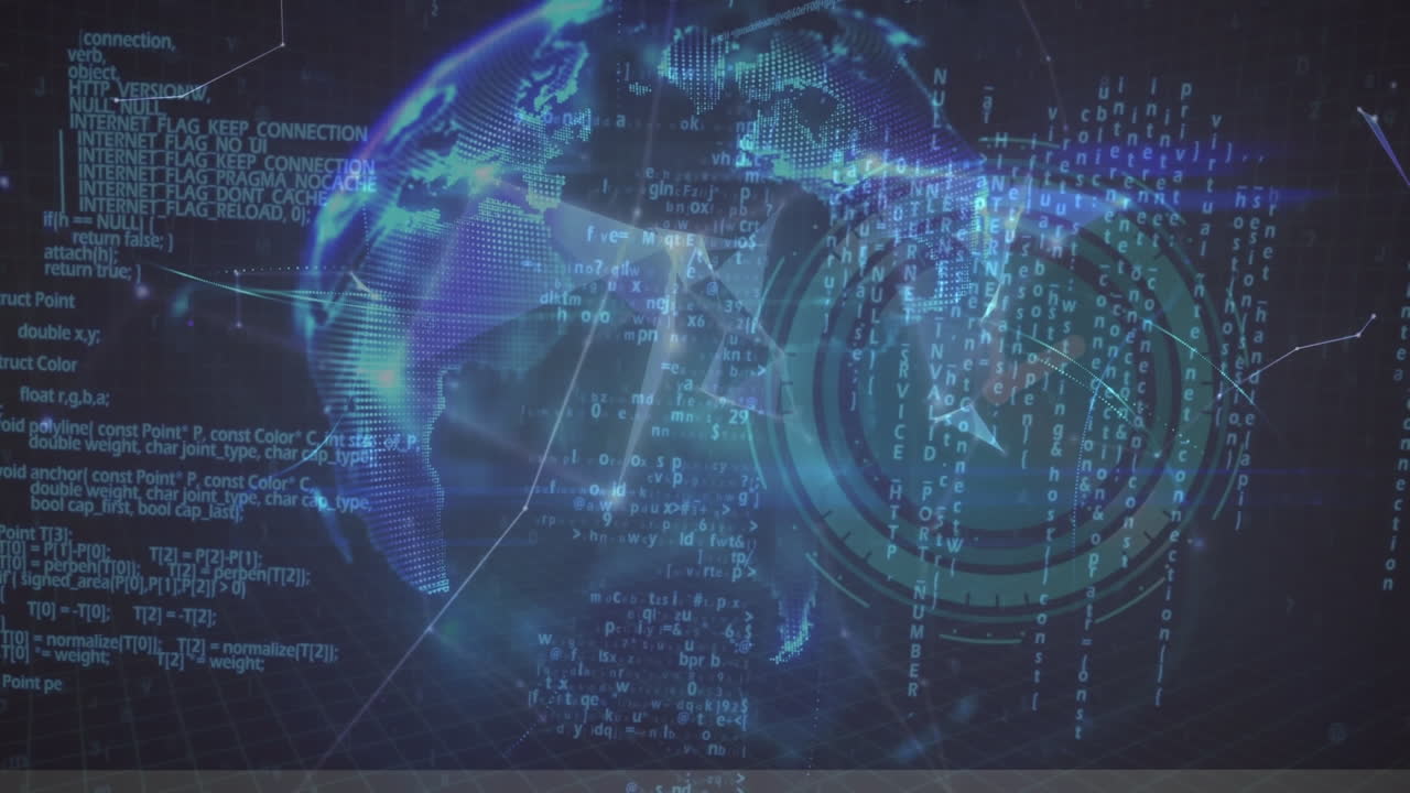 Animation of diverse data, moving clock and globe