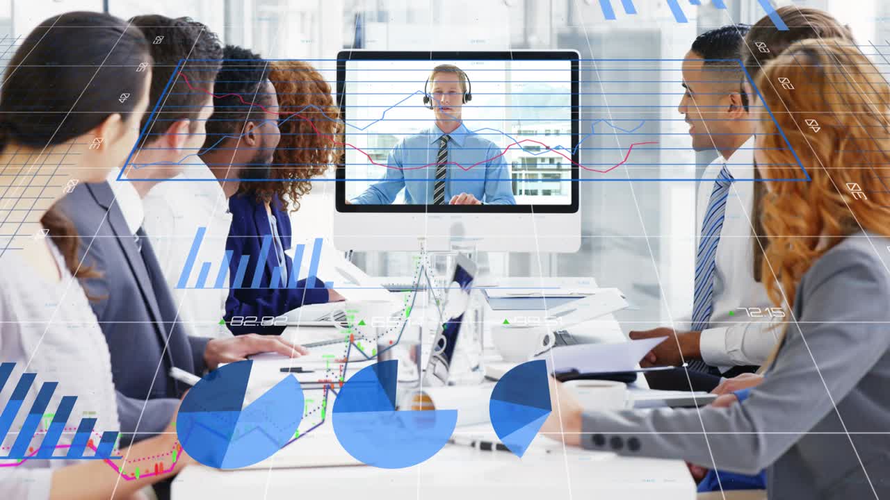 Mathematical equations over group working in office.