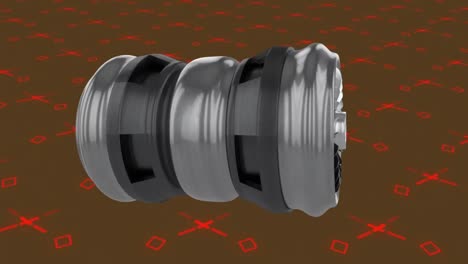 animation of equipment spinning and rotating over square shapes