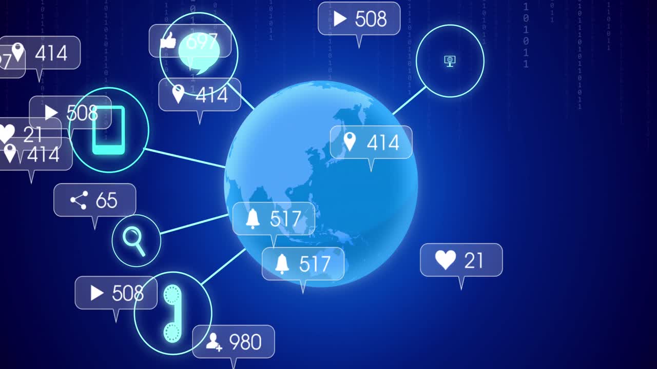 아이콘과 데이터 처리와 함께 지구의 애니메이션
