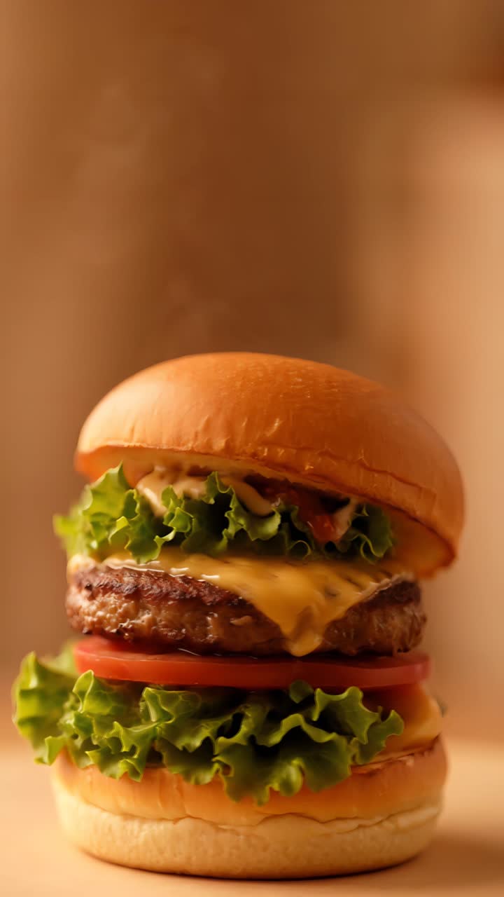 Hamburger Succoso Primo Piano Sfondo Bokeh 4K