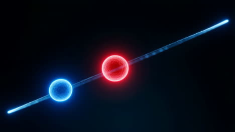abstract glowing spheres connected by a light beam
