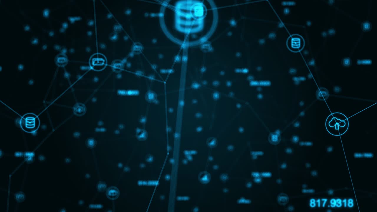 Motion graphic of Blue big data icon network connection abstract background concept seamless loop video