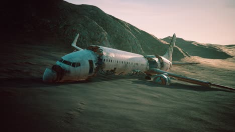 Verlassenes,-Zerquetschtes-Flugzeug-In-Der-Wüste