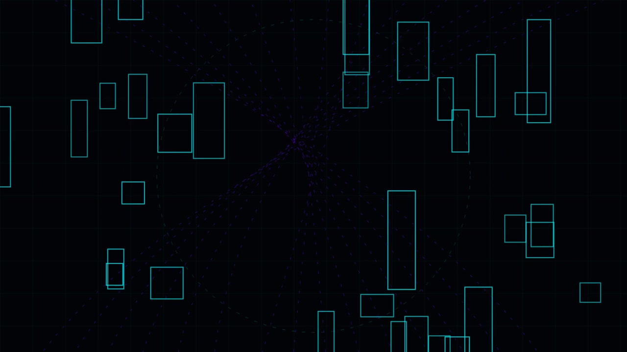 Abstract Digital Interface with Expanding Geometric Shapes and Data Lines