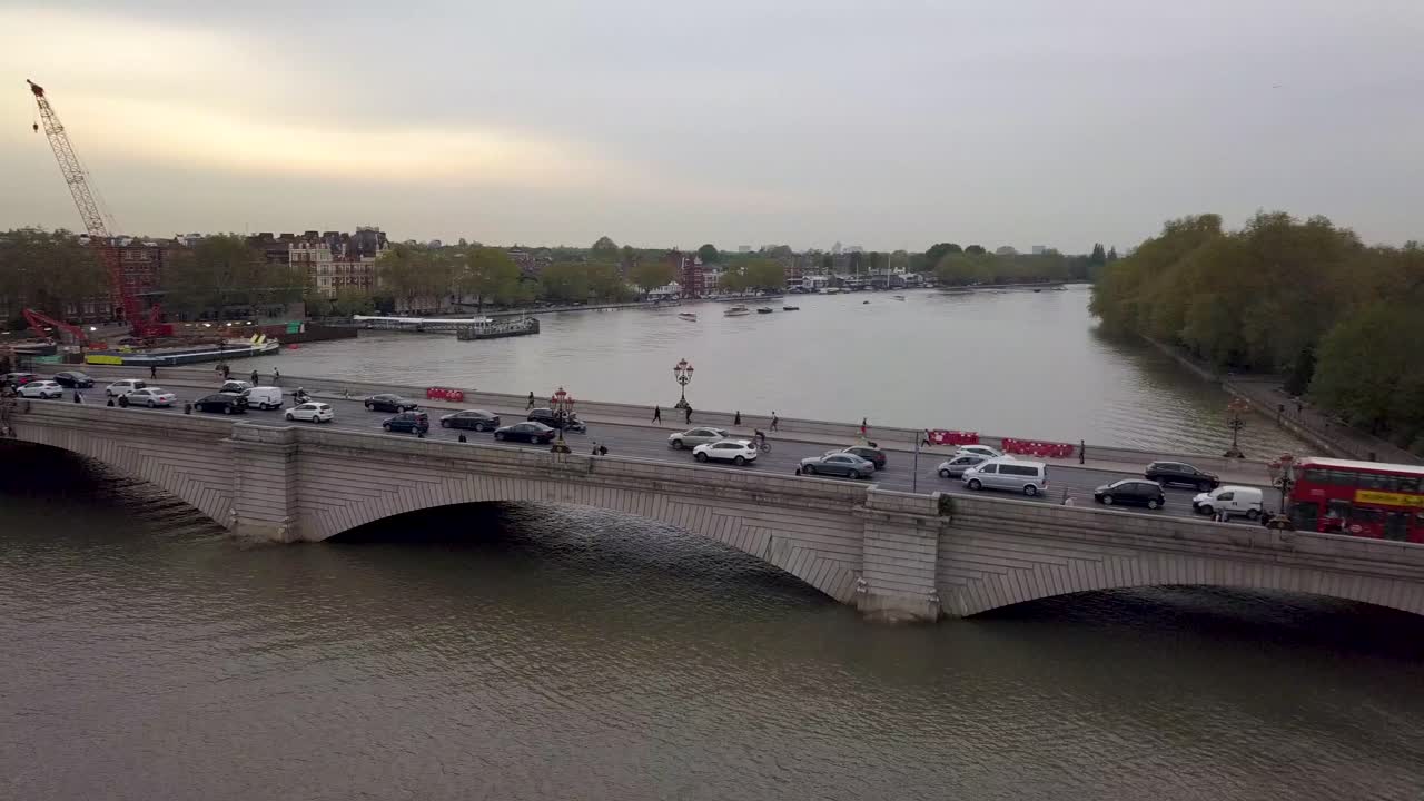 Drone Shot of Traffic in London across a bridge.mp4