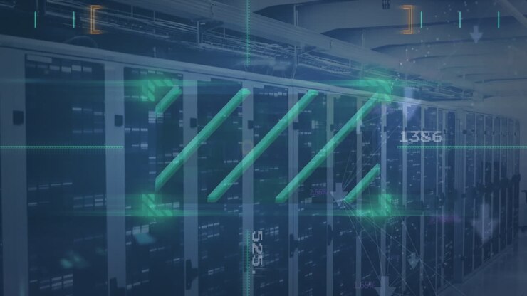 Animation of data processing over server room