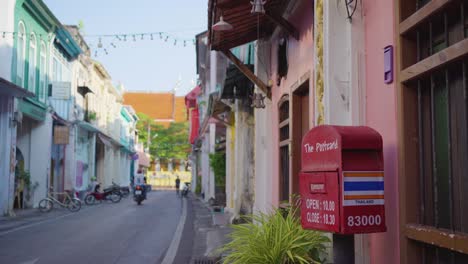 lard yai phuket walking street most important landmark shopping old town sino portuguese style . phuket, thailand.