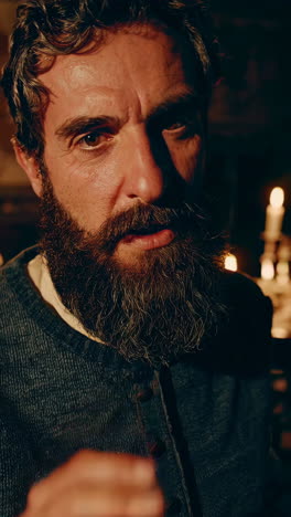 a man telling a story in a historical setting