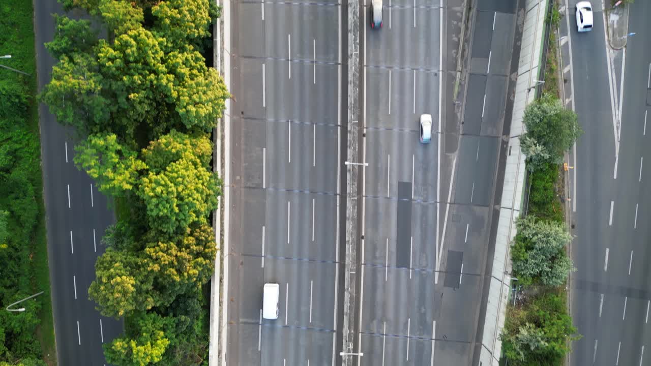 Aerial View of Cars on a Multi-Lane Highway