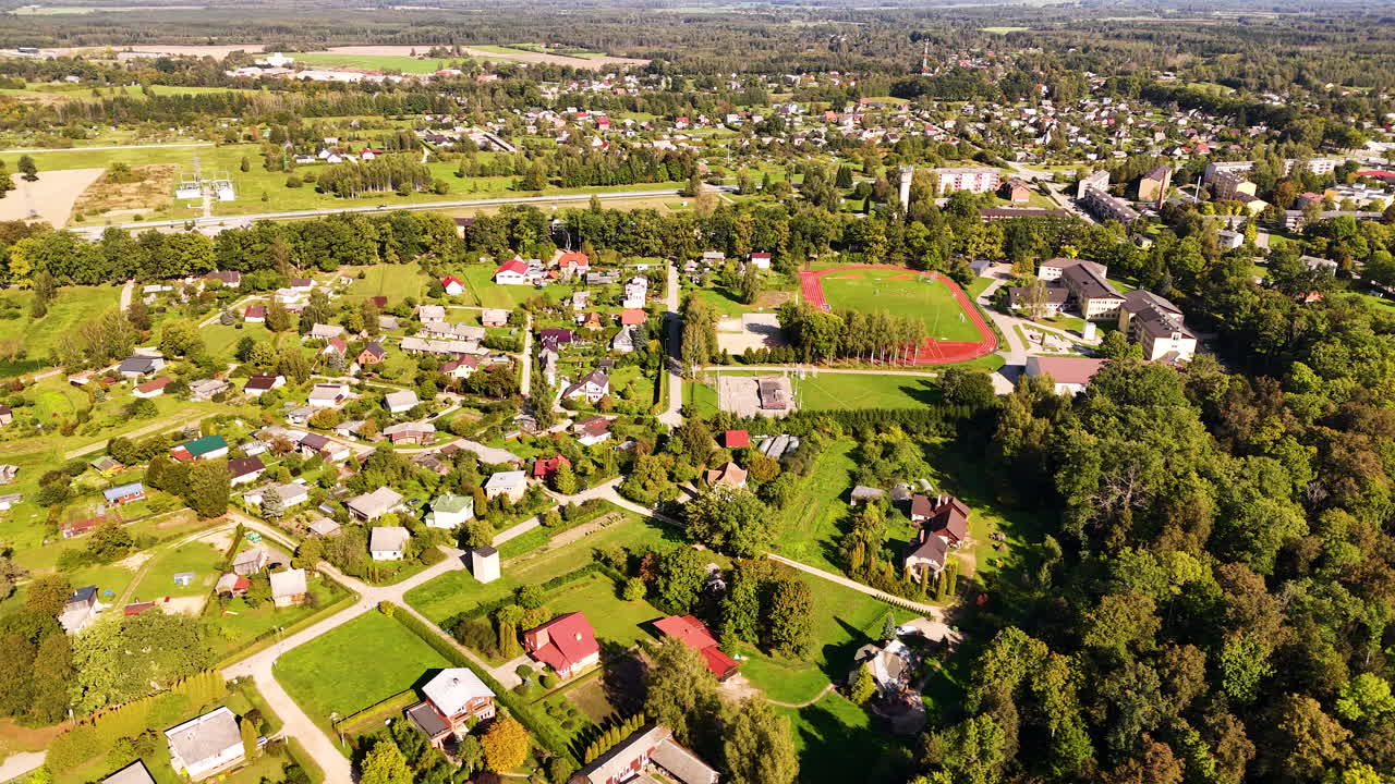 Aerial Birds Eye View Over The Small But Charming Town Of Koknese, Latvia.