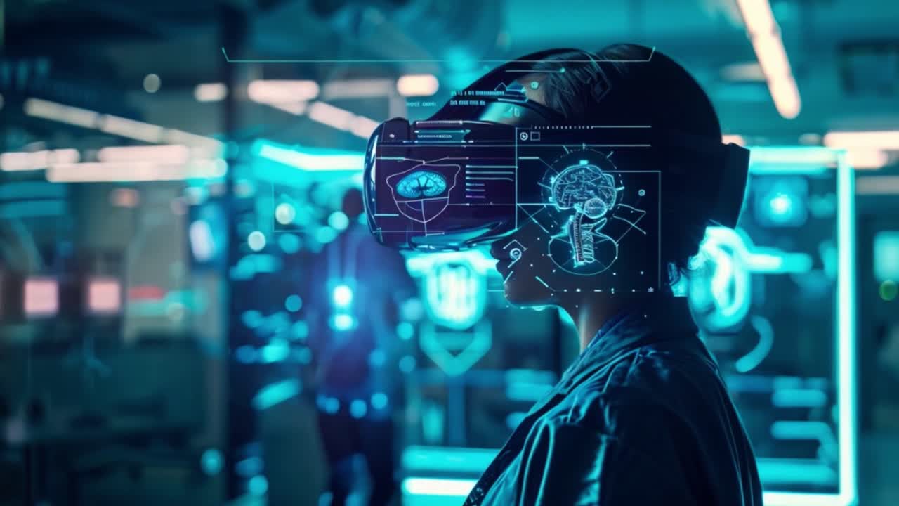 Person Using Futuristic VR Headset with Brain Interface