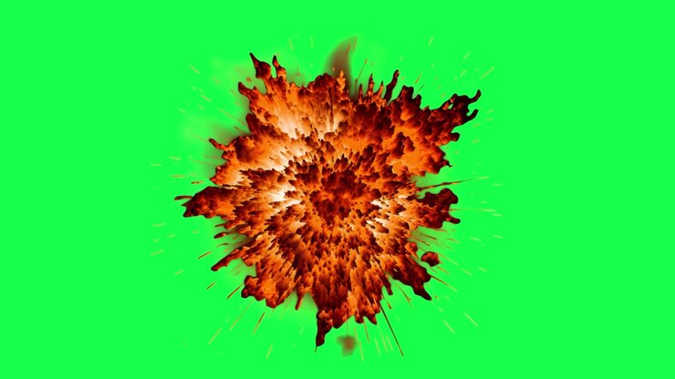 Dynamic Orange and Red Explosion on Green Screen