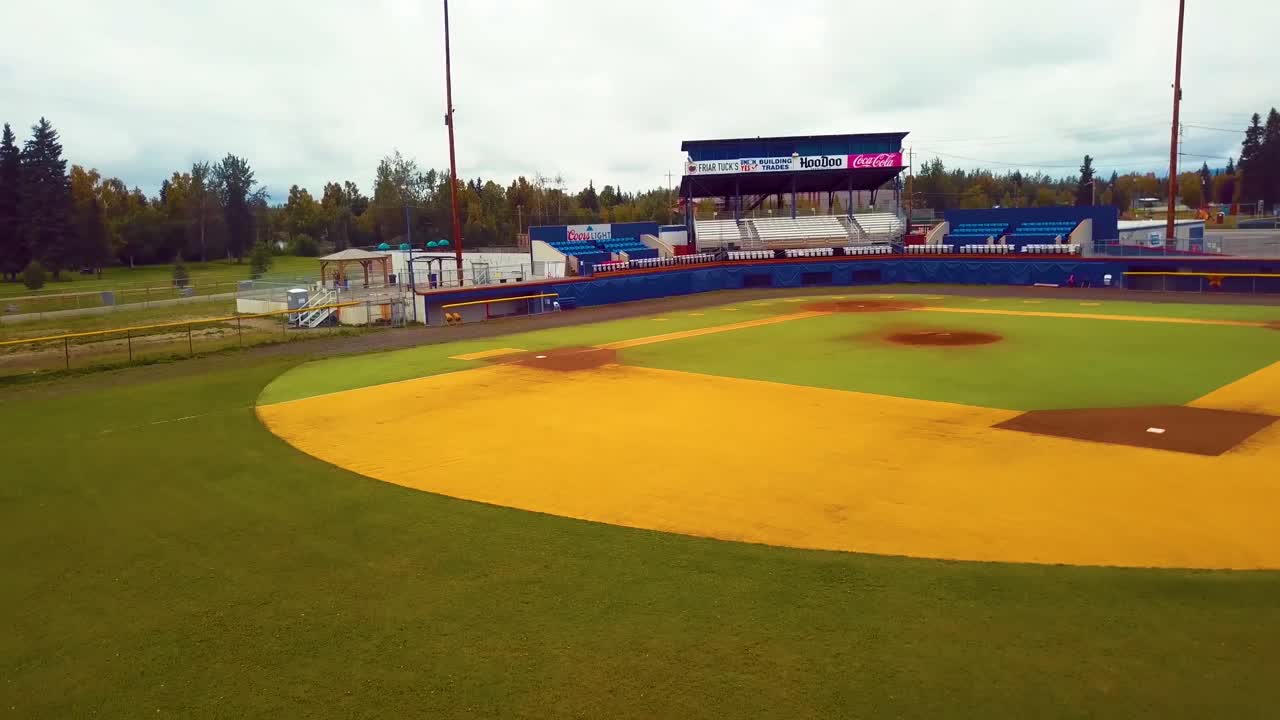 4K Drone Video of Goldpanner Baseball Field in Fairbanks, AK during Summer Day