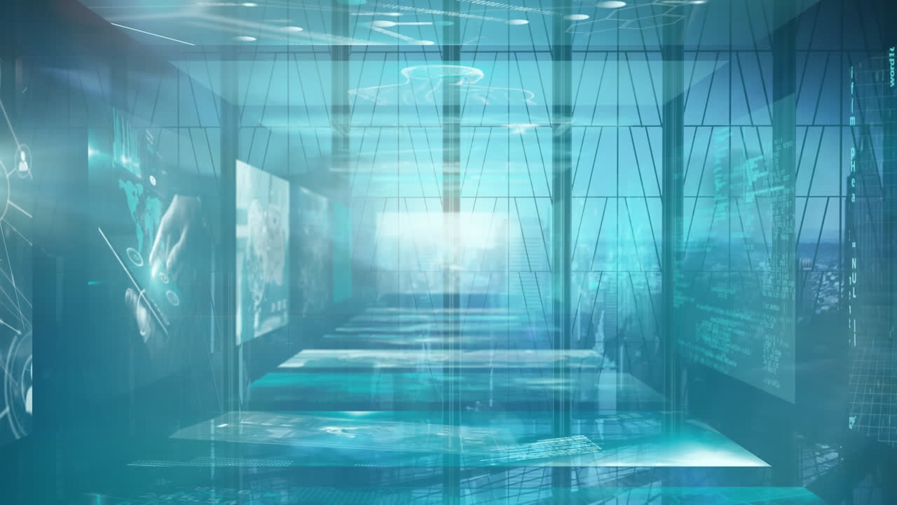 걸어다니는 사업가들 위에서 금융 데이터 처리의 애니메이션