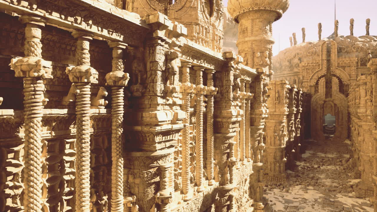 Close up of ancient stone architecture with intricate carvings