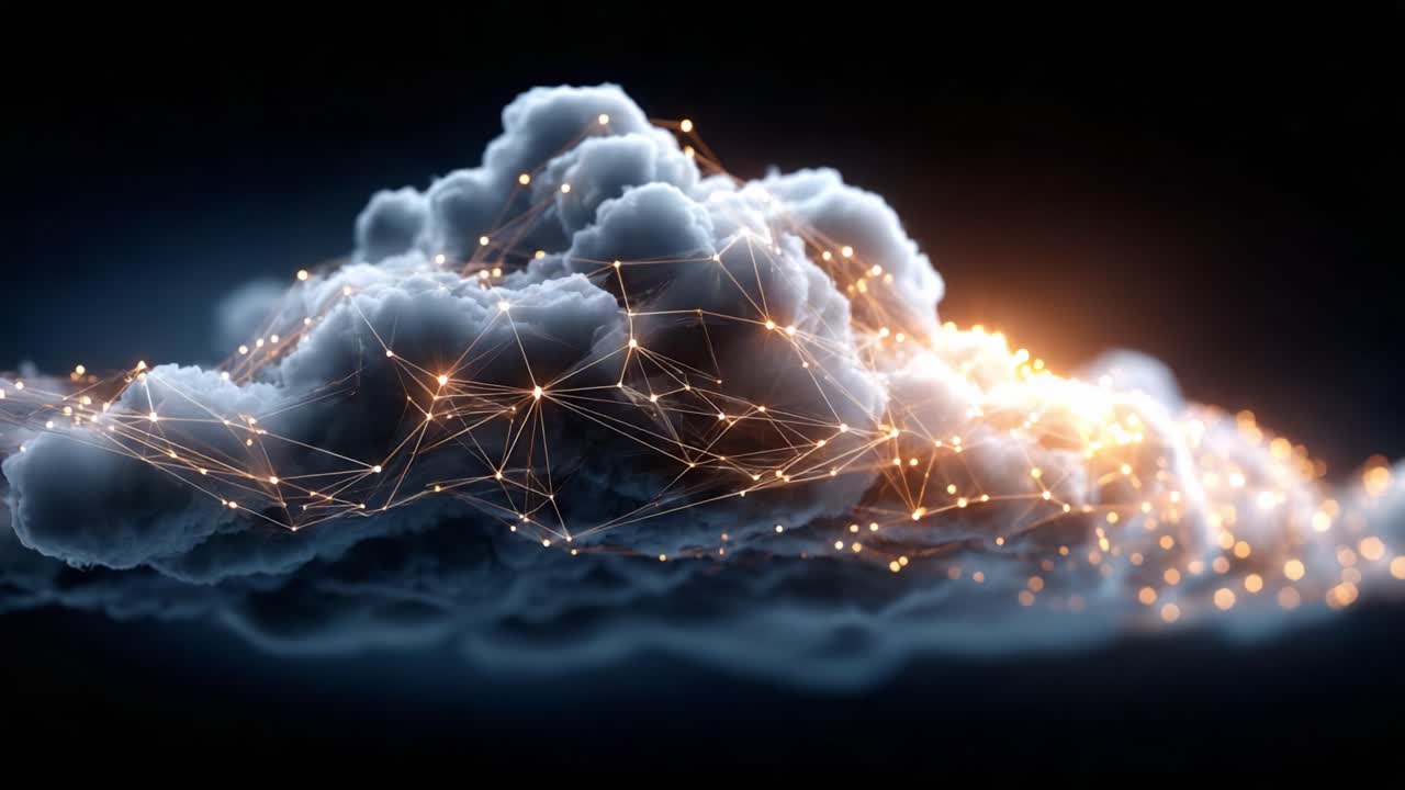 A Stunning Visualization of a Cloud Formed by a Network of Luminescent Connections Representing Data Flow and Digital Transformation in the Modern World