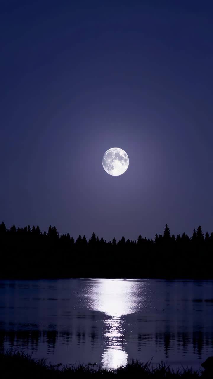 Bulan Purnama Di Atas Danau Di Malam Hari