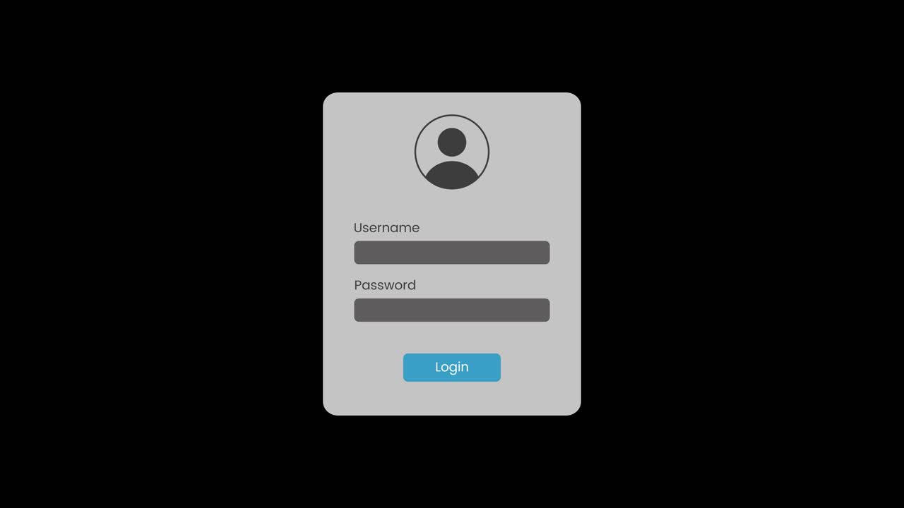 Login user interface animation isolated on black background