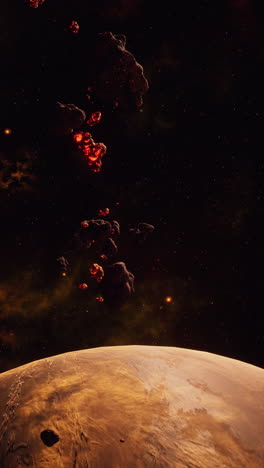 campo de asteroides cerca de un planeta