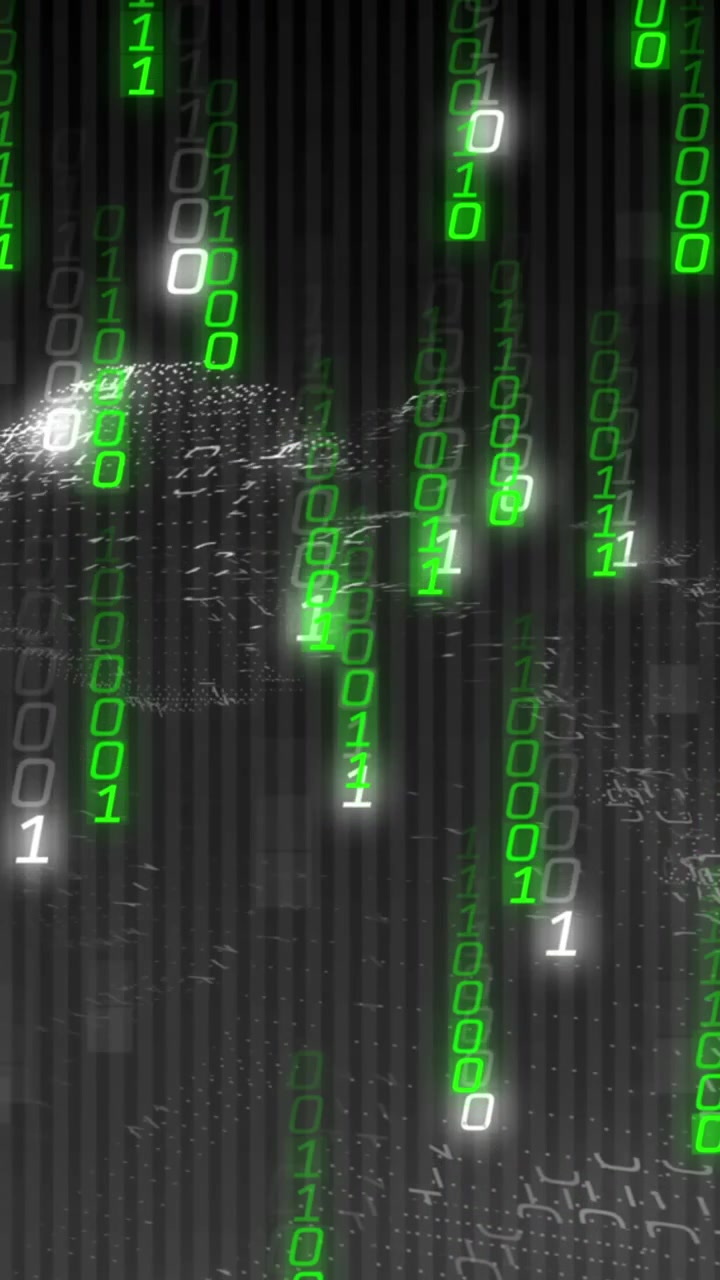 Animation of data processing on black background