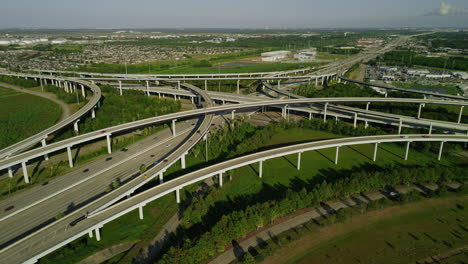 parallax aerial overview intersection between interstate 45 and beltway 8 in houston, texas