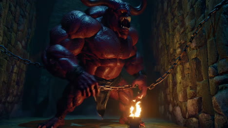 powerful demon struggling in chains