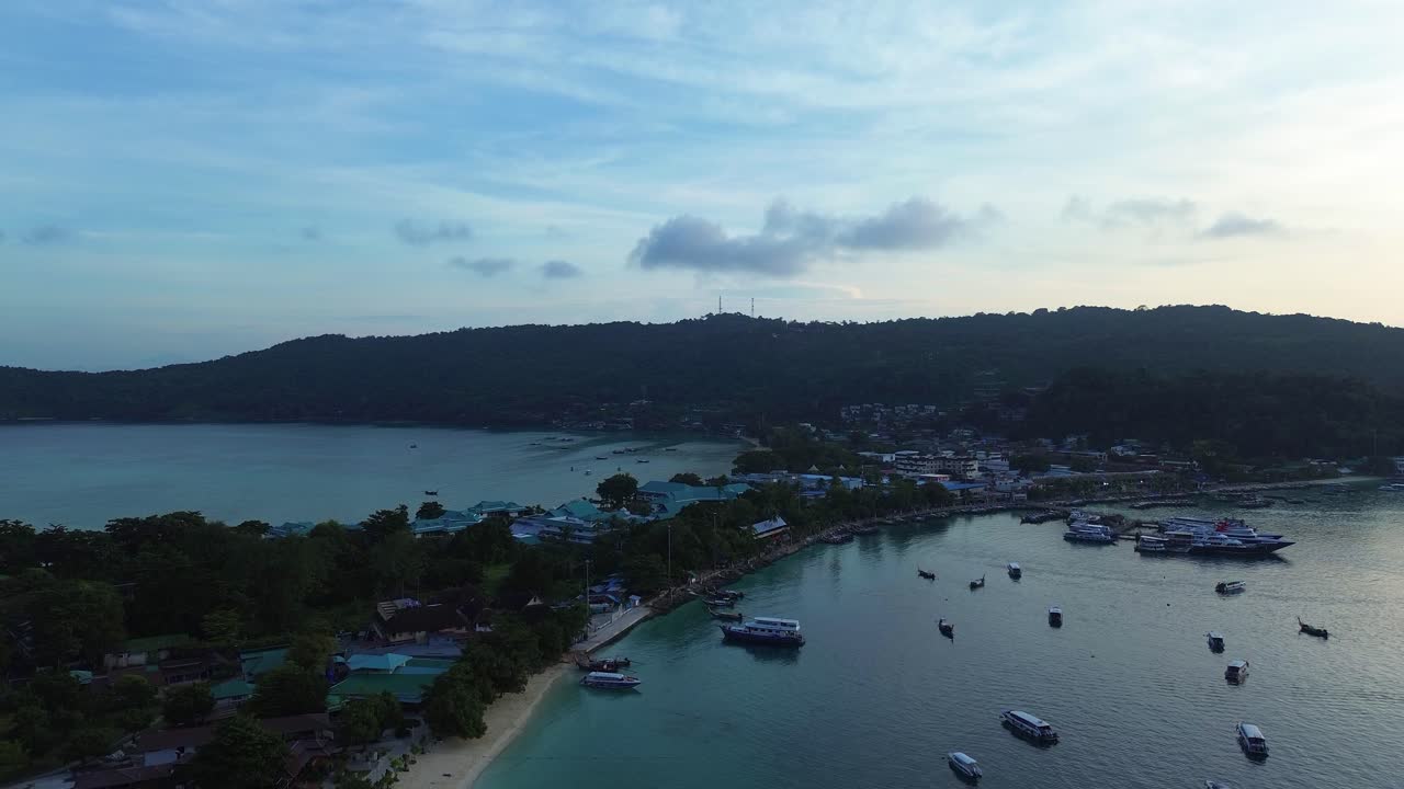 Thailand travel destination Phi Phi Islands aerial drone view Andaman Sea