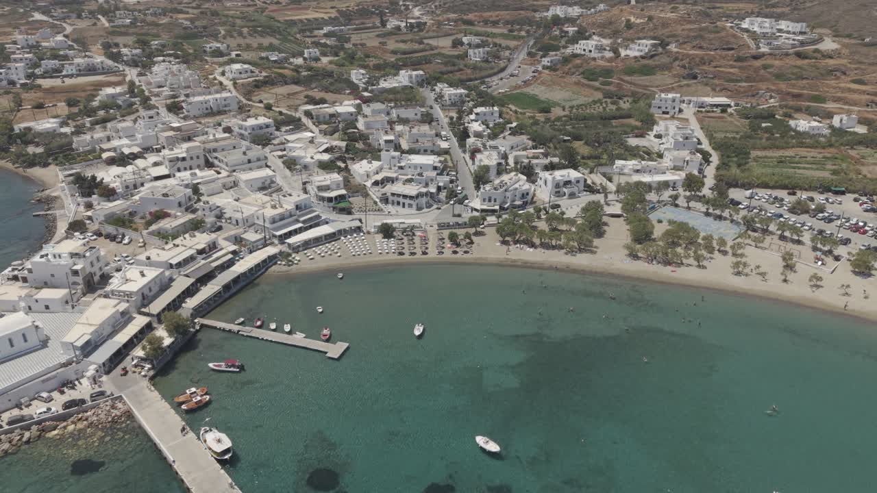 Aerial orbit video of Pollonia village in Milos, Greece D-Log M profile professional video
