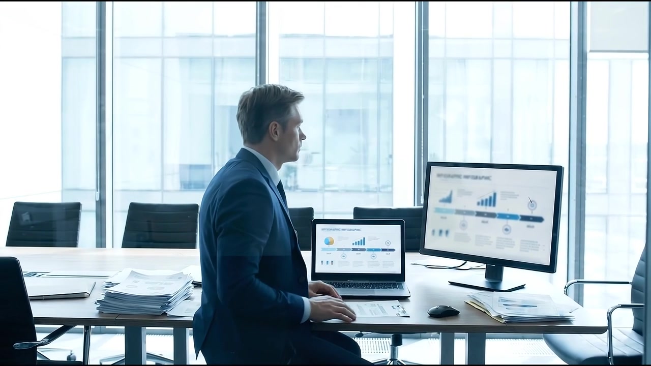 Businessman Working at Desk in Modern Office