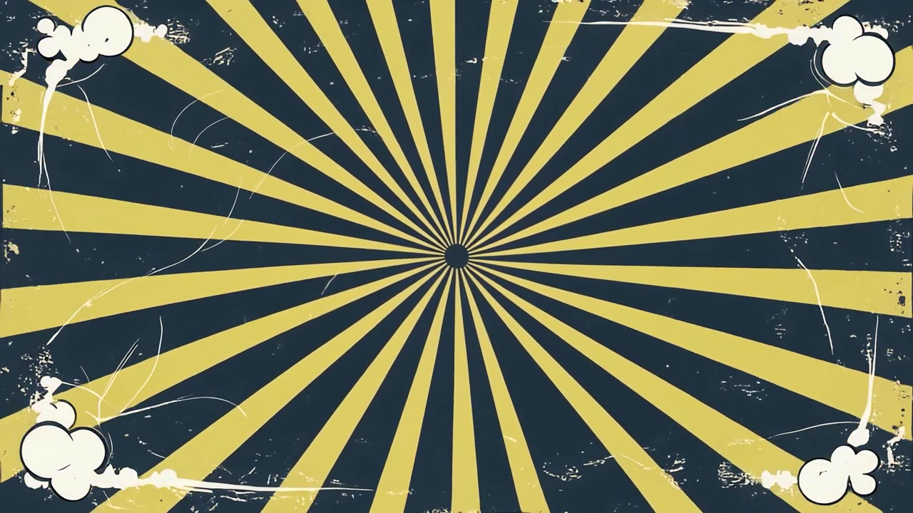 Animated Retro Sunburst Background with Comic Style Speech Bubbles