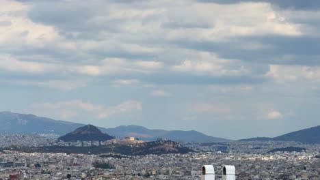 athens city view acropolis parthenon city buildings greece, cloudy skyline