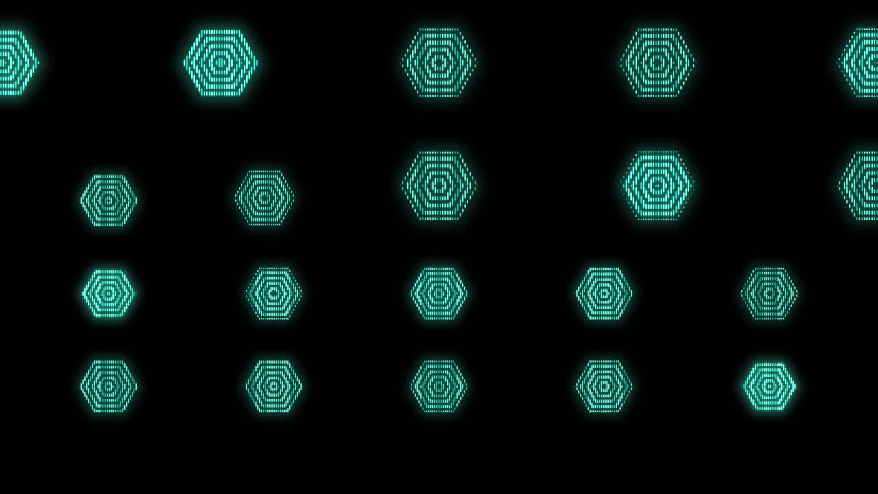 Neon green hexagons pattern in night