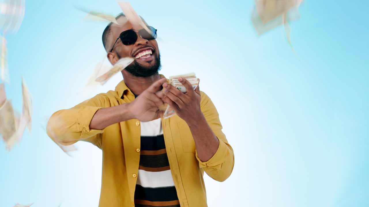 Black man, money rain and finance
